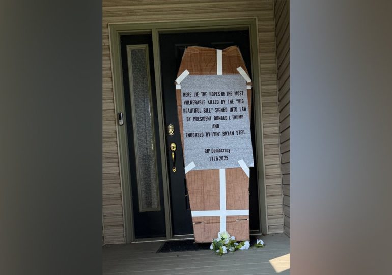 Protesters caught on camera delivering coffin to GOP congressman's front door in mock funeral procession