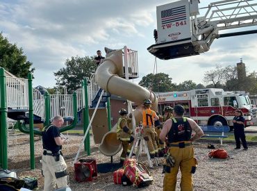 Firefighters cut open playground slide to rescue 40-year-old man stuck inside