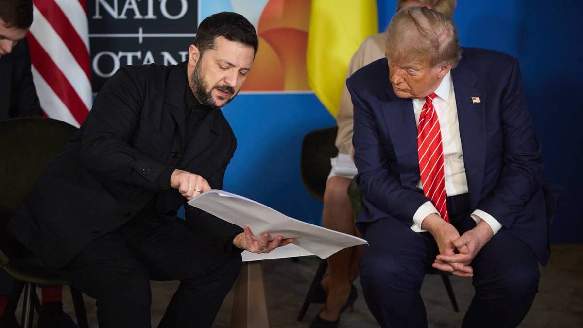 President Donald Trump meets with Ukrainian President Volodymyr Zelenskyy during the NATO summit in The Hague, Netherlands
