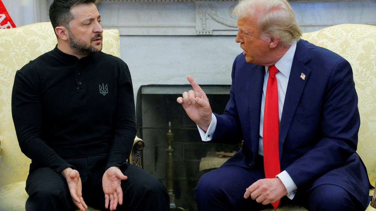 Zelenskyy at the White House speaking with President Trump