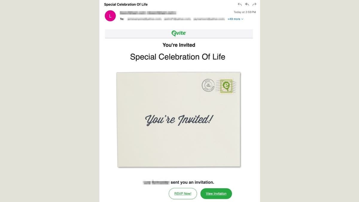 Fake Evite invitation email