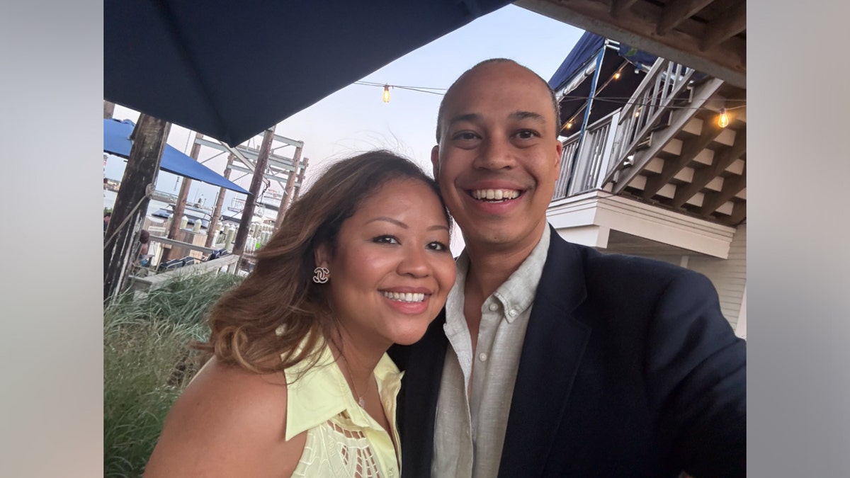 Virginia AG candidate Jay Jones (R) and wife Mavis Jones (L) pose for a selfie