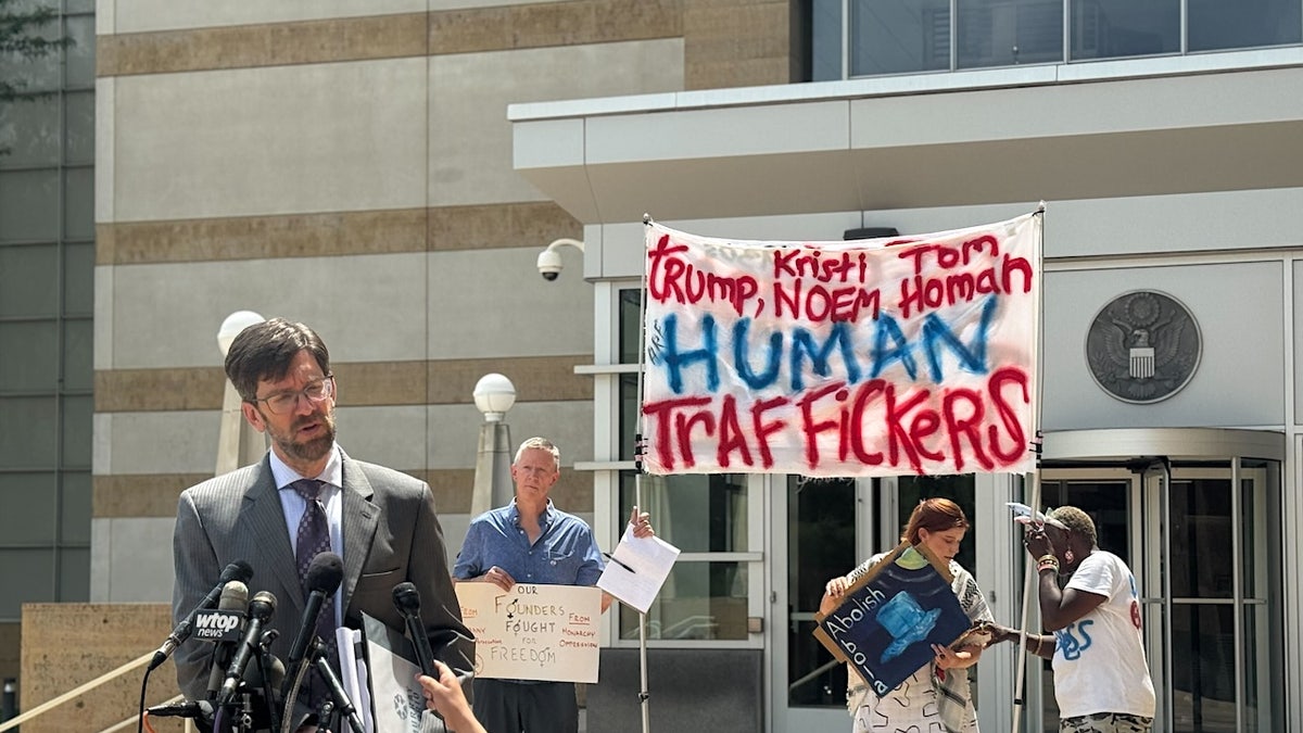 Abrego Garcia's attorneys speak to reporters outside the U.S. District Court in Greenbelt, Maryland, in July. (Breanne Deppisch/Fox News Digital)