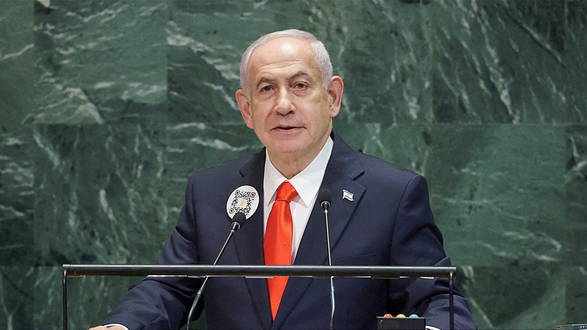 Israeli  Prime Minister Benjamin Netanyahu addresses the UN