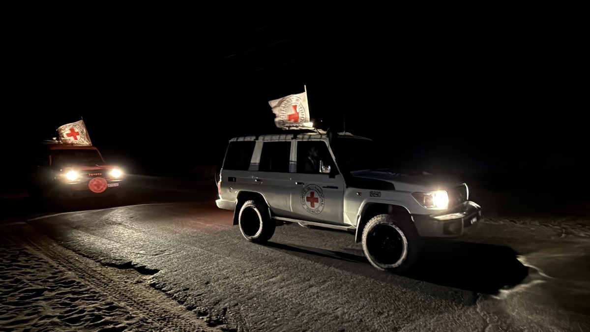International Committee of the Red Cross (ICRC) trucks driving