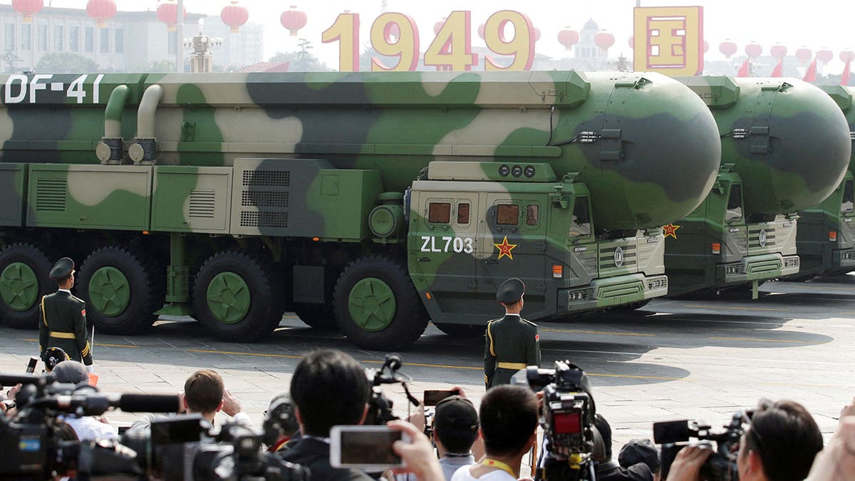 Military vehicles carrying DF-41 intercontinental ballistic missiles in China
