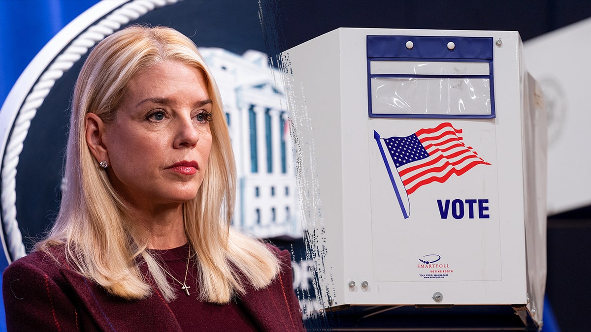 Composite image of Pam Bondi and voting booth.