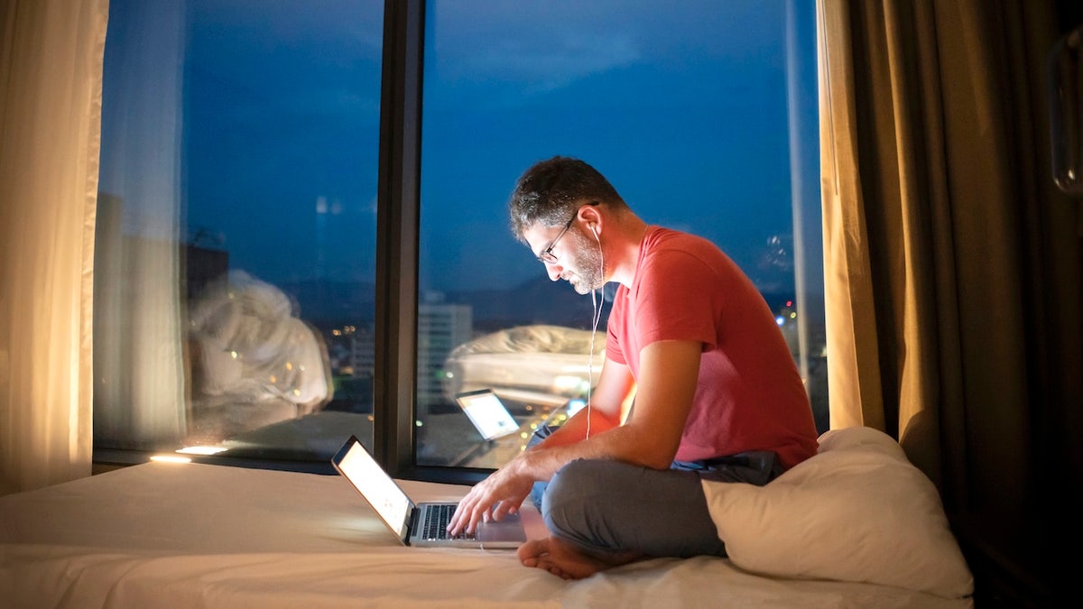 Man working late at night