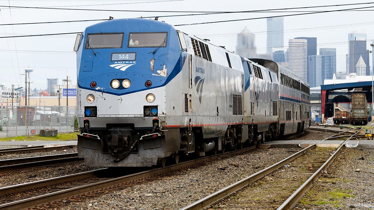 Amtrak Coast Starlight train departing Seattle station