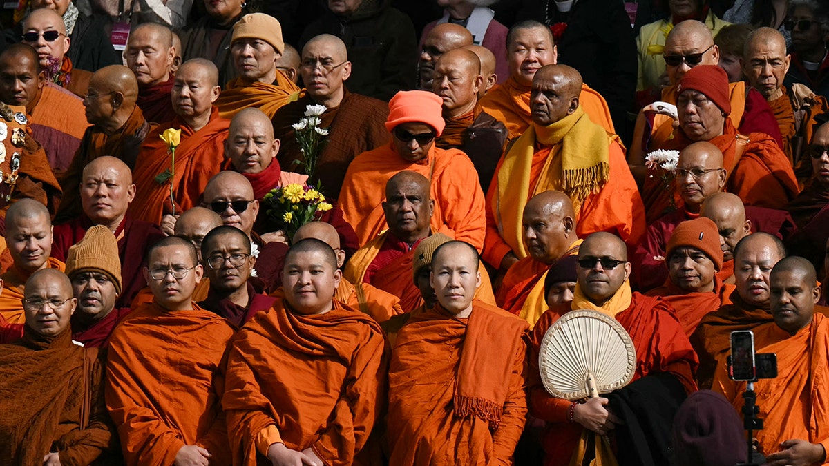 Buddhist monks arriving at Washington National Cathedral in Washington, D.C.