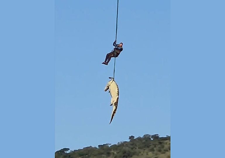 South African police airlift massive crocodile suspected of eating missing local