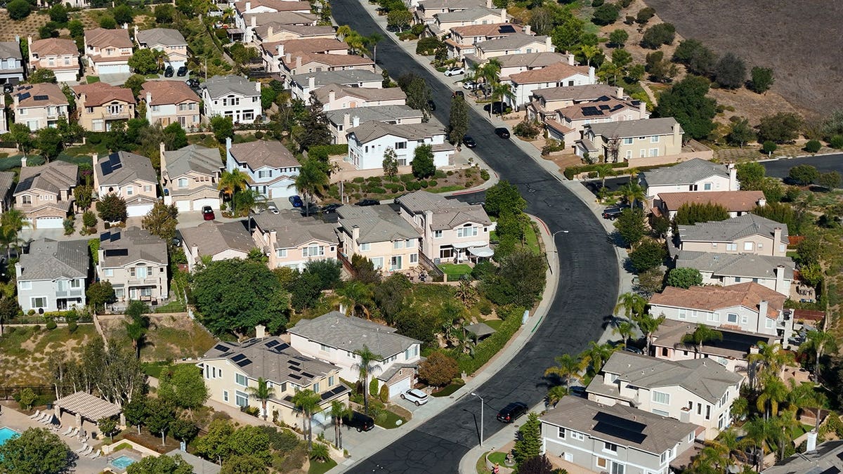 Aerial view of a neighborhood.