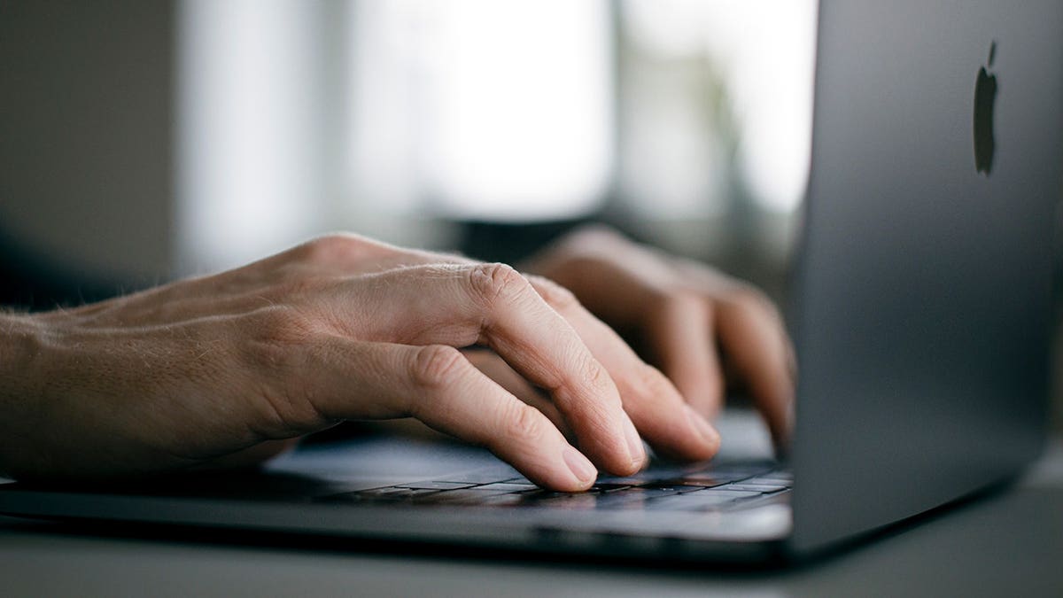 Person typing on their laptop.